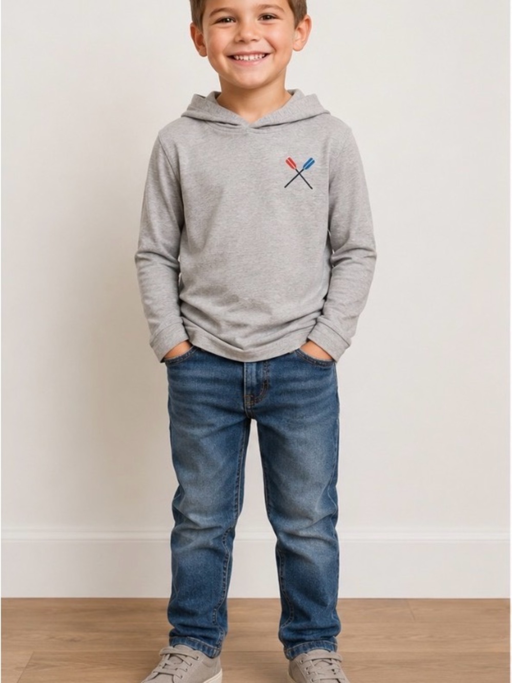 Crewcuts Gray Hooded Long-Sleeve Tee with Blue & Red Paddle Graphic